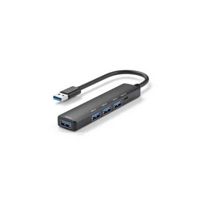 USB хъб с 5 порта, удължител за лаптоп, USB-C 5V порт, USB-A порт, черен