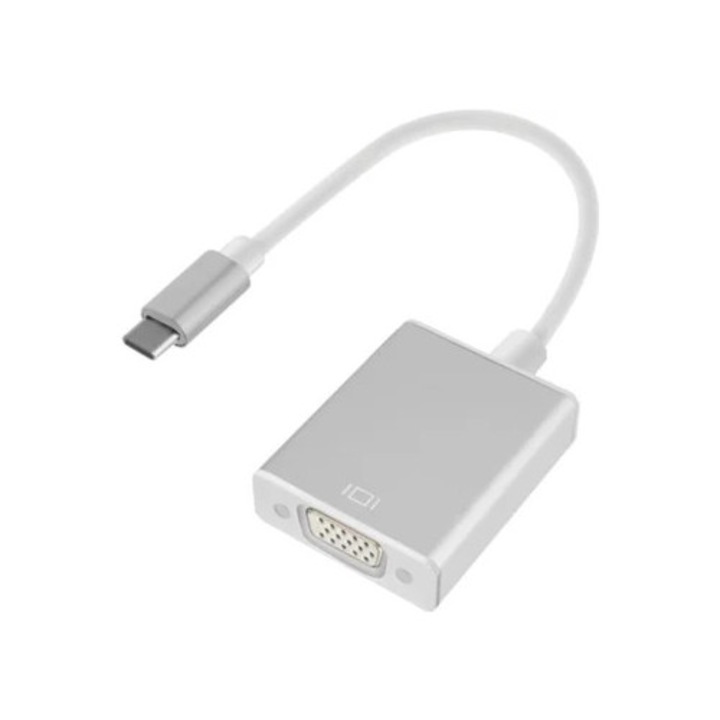 USB C – VGA adapter, VGA – USB C kábel, kompatibilis MacBookkal, fehér