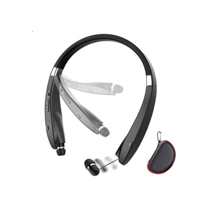 Vezeték nélküli, Bluetooth, összecsukható, könnyű, visszahúzható, fekete fejhallgató