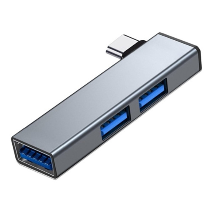 Хъб USB C с 3 порта, преносимо разширение за таблет и лаптоп, сребрист
