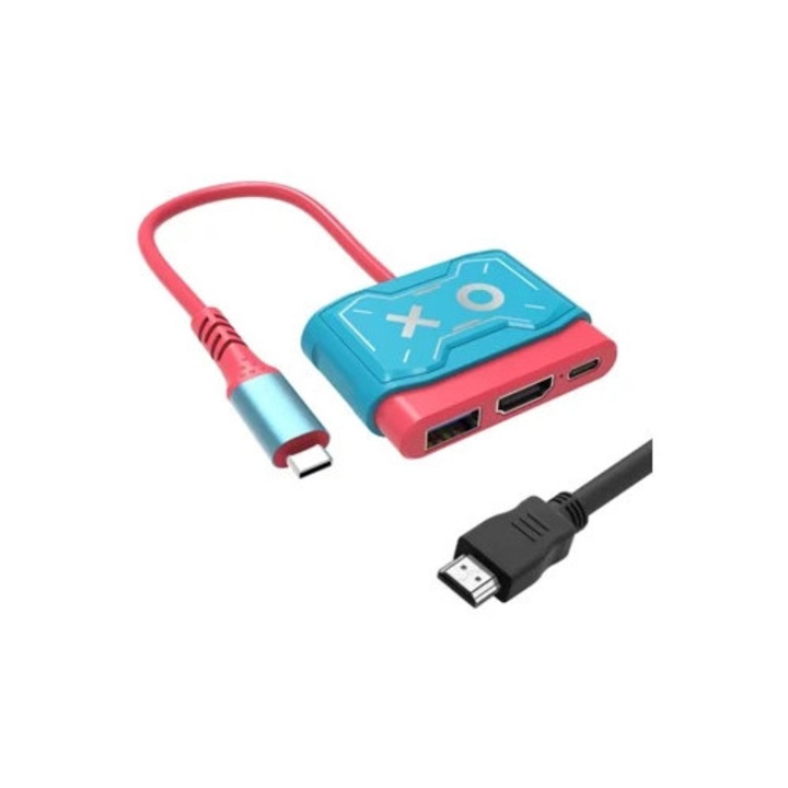 Adaptor USB tip-C la HDMI, 4K, albastru, compatibil cu Nintendo Switch/Switch OLED