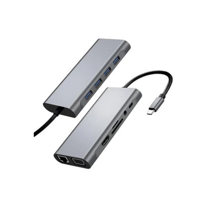 Statie de andocare USB multifunctionala 11-in-1 pentru laptopuri de calatorie, HDMI, VGA, Ethernet 100M