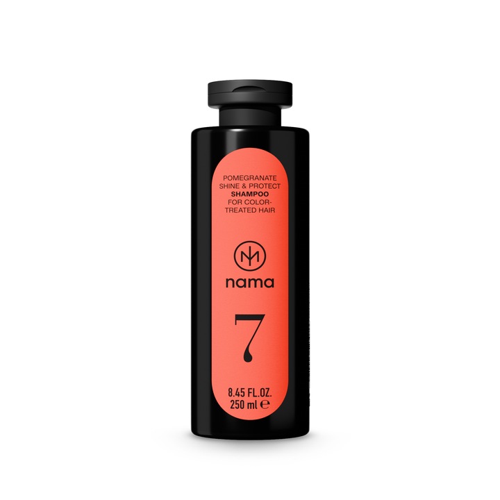 NAMA Shine & Protect sampon, szőkített és festett hajra, gránátalma, színvédelem, vegán és fenntartható, szilikonok, parabének és szulfátok nélkül, 250 ml