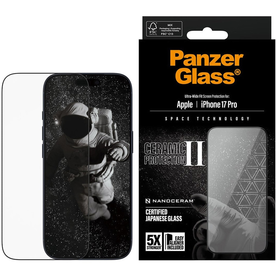 Folie Sticla Ceramic PanzerGlass pentru iPhone 17 Pro PG66155 Negru
