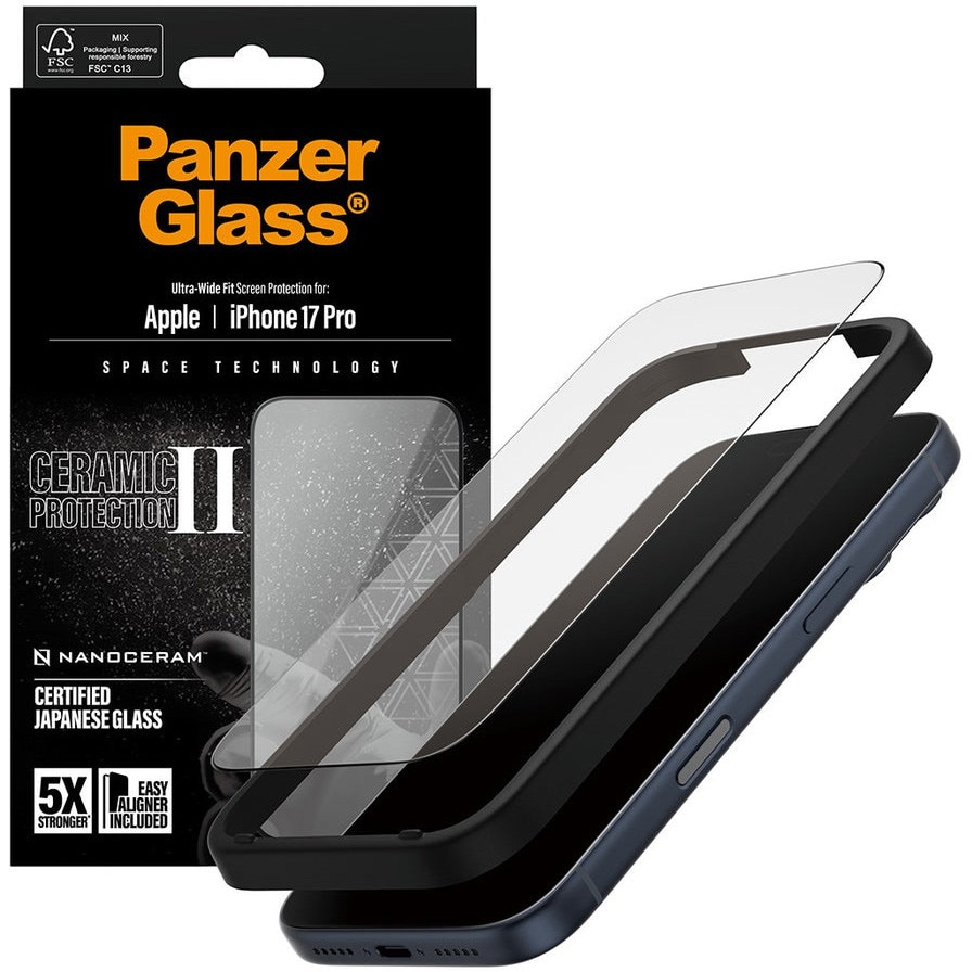 Folie Sticla Ceramic PanzerGlass pentru iPhone 17 Pro PG66155 Negru
