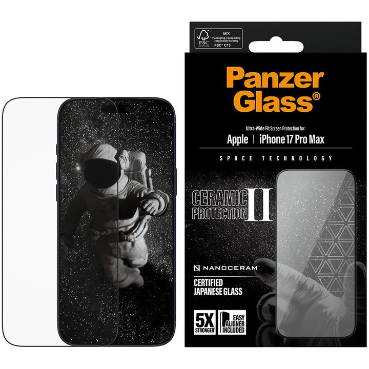 Folie Sticla Ceramic PanzerGlass pentru iPhone 17 Pro Max PG33872 Negru