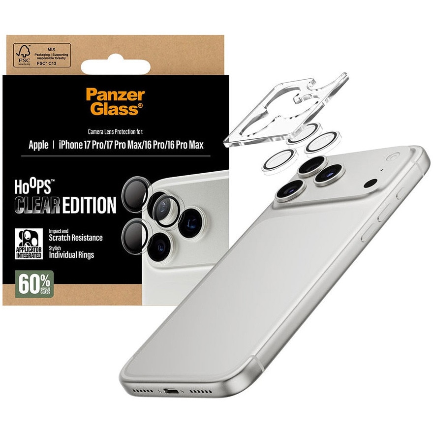 Folie Sticla Camera PanzerGlass Hoops pentru iPhone 17 Pro/Pro Max PG38406 Transparent