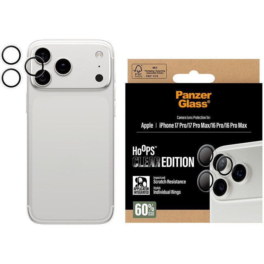 Folie Sticla Camera PanzerGlass Hoops pentru iPhone 17 Pro/Pro Max PG38406 Transparent