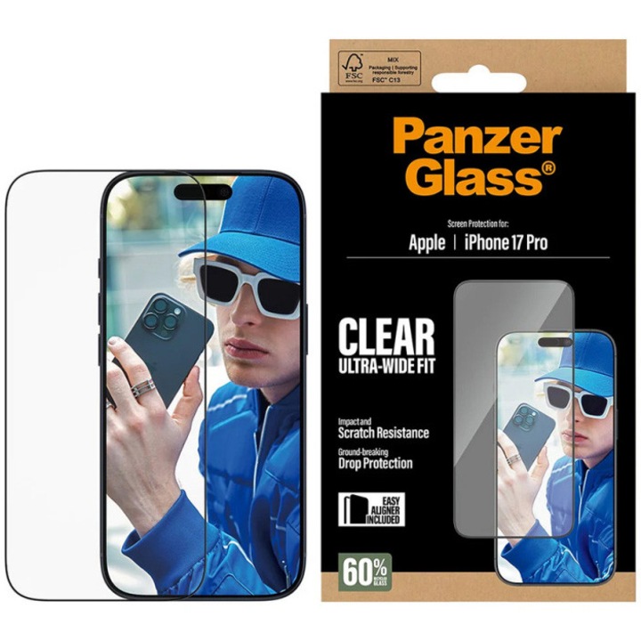 Протектор PanzerGlass, За iPhone 17 Pro PG99748, Стъкло, Черен