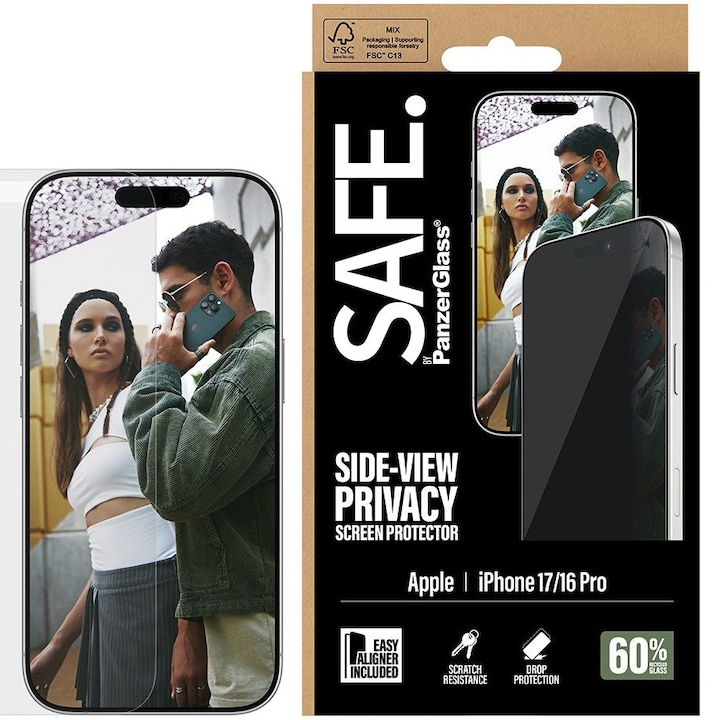 Folie Sticla Privacy PanzerGlass Safe pentru iPhone 17 SA41290 Negru