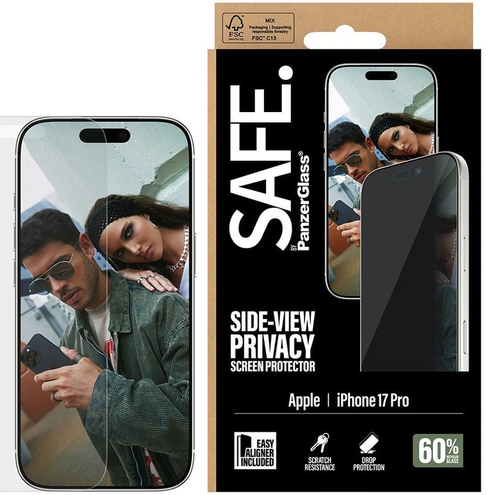 Folie Sticla Privacy PanzerGlass Safe pentru iPhone 17 Pro SA21834 Negru