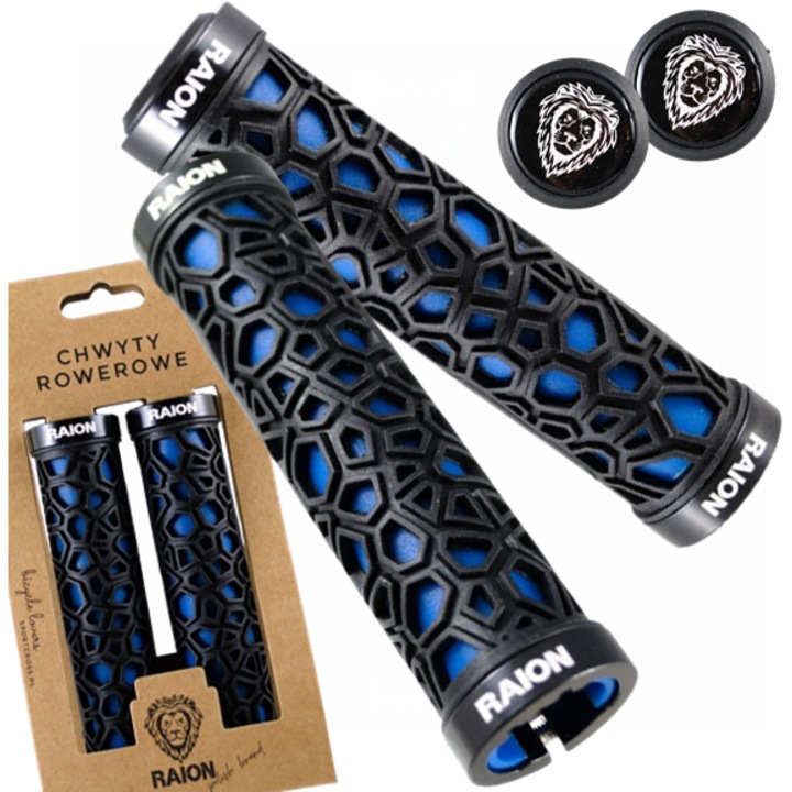 Mansoane bicicleta RAION, 130mm, negru si albastru, set complet