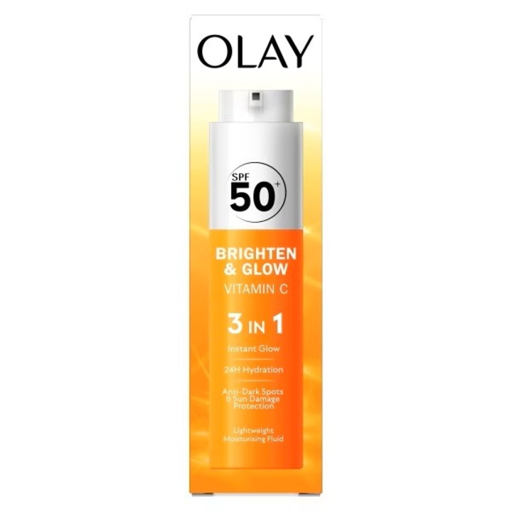 Хидратиращ крем за лице Olay Brighten & Glow Витамин C SPF 50, 50 мл, нормална кожа, 24 часа, UVA/UVB защита