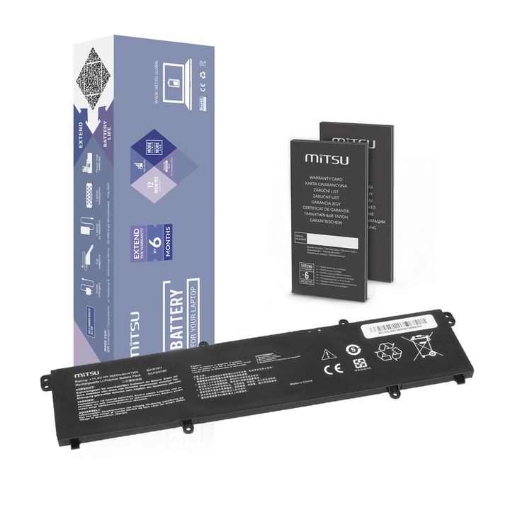 MITSU B41N1711 laptop akkumulátor, intelligens védelem, fekete