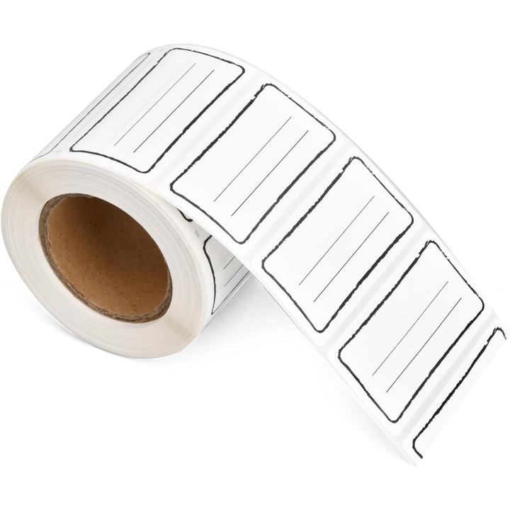 Set 500 etichete, Rezistente la umezeala, 60 x 30 mm, pentru sticle, borcane, recipiente, birotica, Alb/Negru