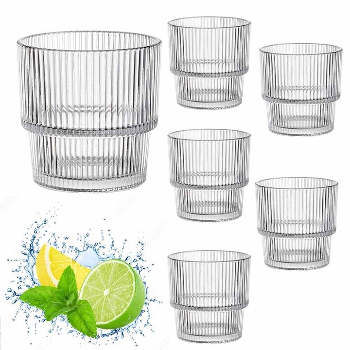 Pahare cu apa 330 ml set de 6 bauturi pahar canelat Baltico Florina