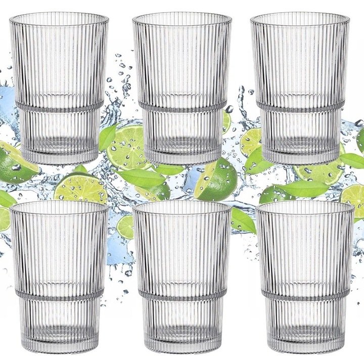 Pahare cu apa 420 ml inaltime set de 6 bauturi pahar canelat Baltico Florina