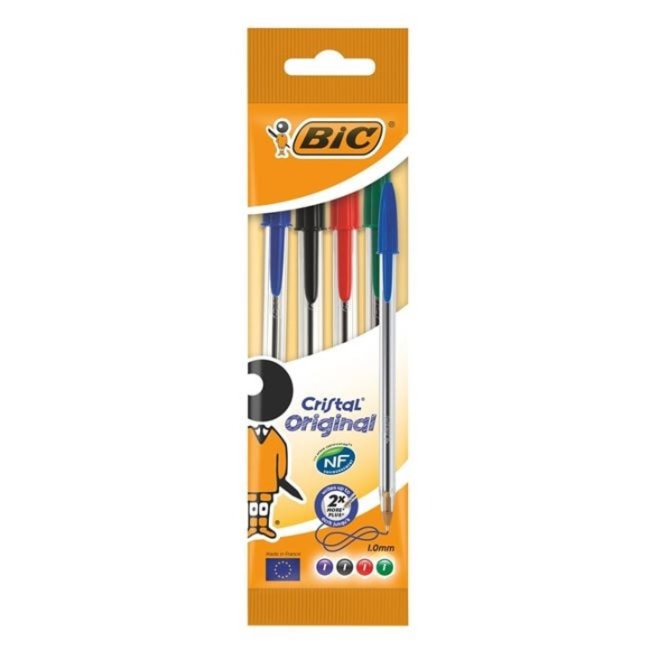 Комплект химикалки BIC Ballpen Cristal, 4 броя, син, черен, червен, зелен