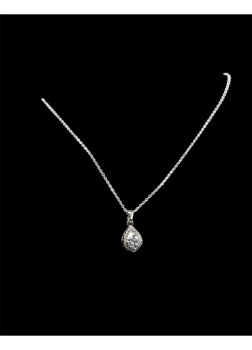 Colier ElectraStore cu pandantiv lacrima, aliaj metalic placat cu aur alb, 40x5cm