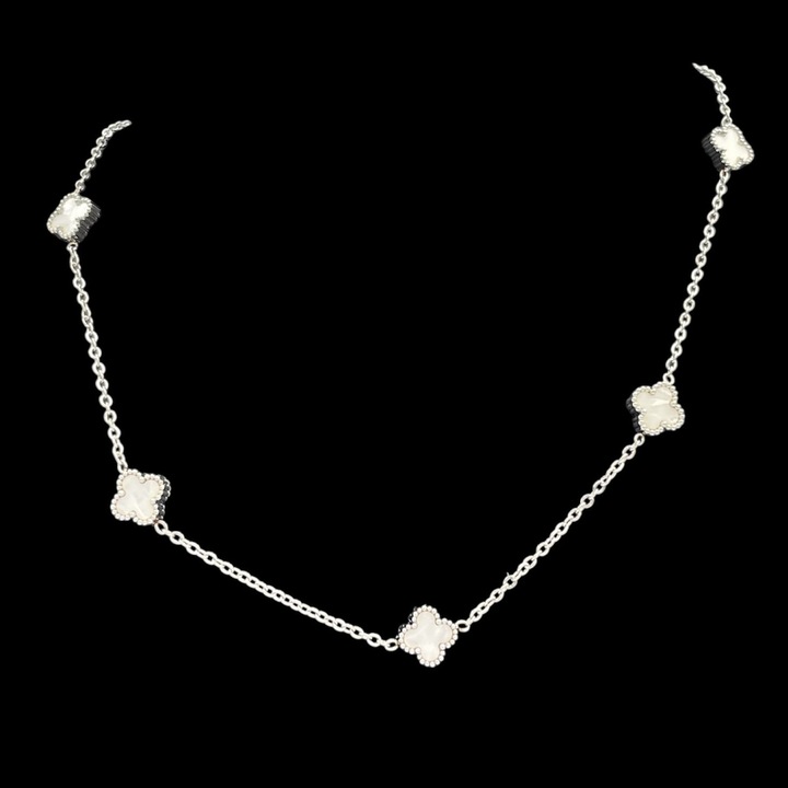 Colier Argintiu ElectraStore Alhambra, 5 flori mici, 40x5cm