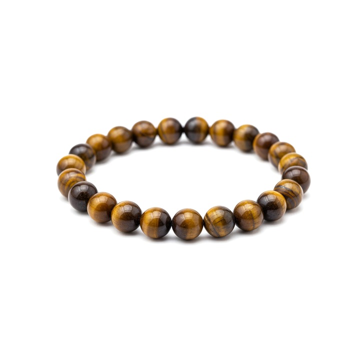 Bratara femei, Ochi de Tigru, 8mm, elastic, nuante aurii si maronii, 16-18cm