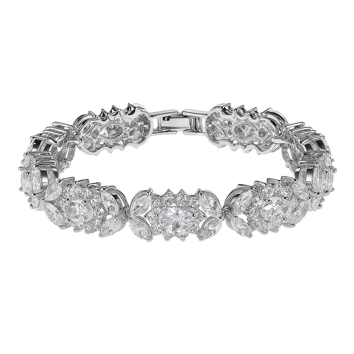 Brățară mireasă Sublime Flower cu cristale Swarovski, metal, stil romantic, dimensiuni variate