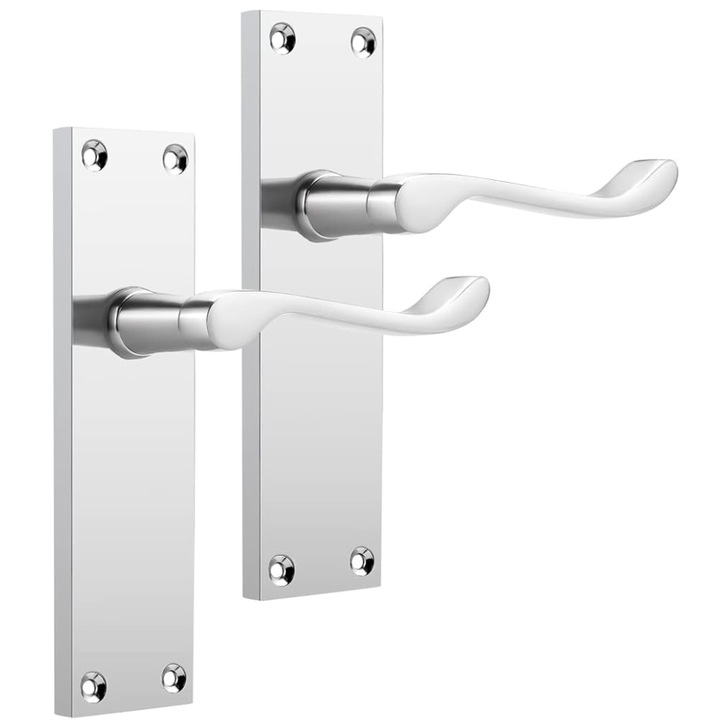 Set 6 Manere pentru Usi Interioare, Model Victorian Scroll, Culoare Crom Lucios, Stil Elegant, Fara Broasca