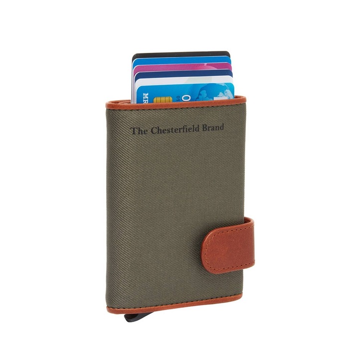 Унисекс портфейл с отделение за карти, от естествена кожа, The Chesterfield Brand, Sabana, с RFID защита срещу сканиране, Тъмно зелен
