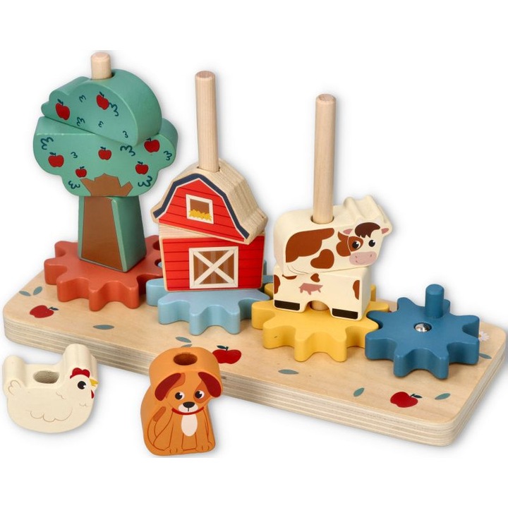 Пъзел с зъбни колела, Adam Toys, ферма, 4 цветни колела, 25x9,5x14,5см
