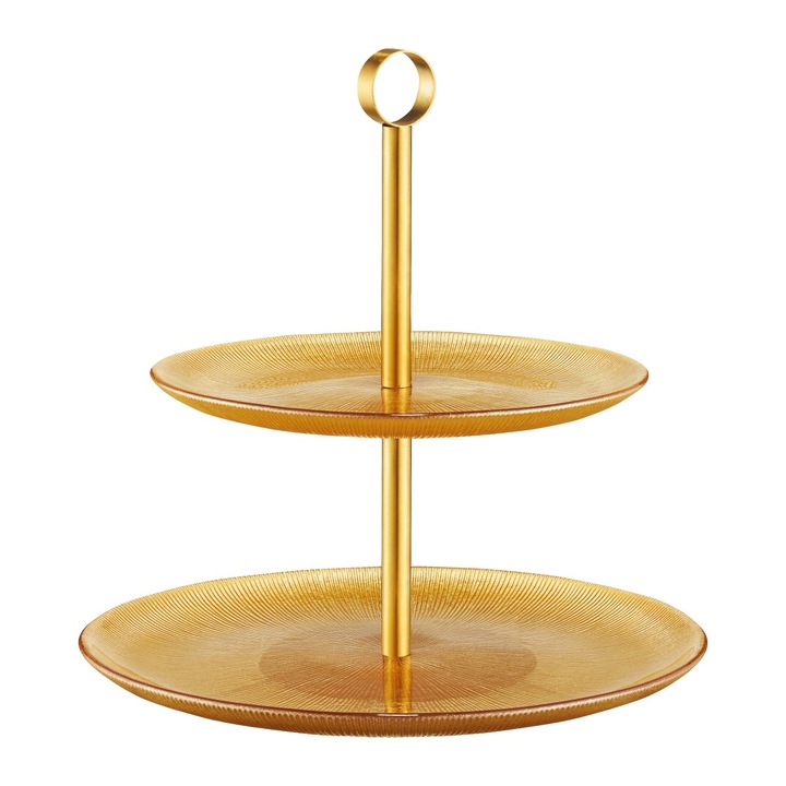 Suport prajituri etajat AMBITION Serve, 2 nivele, sticla, auriu