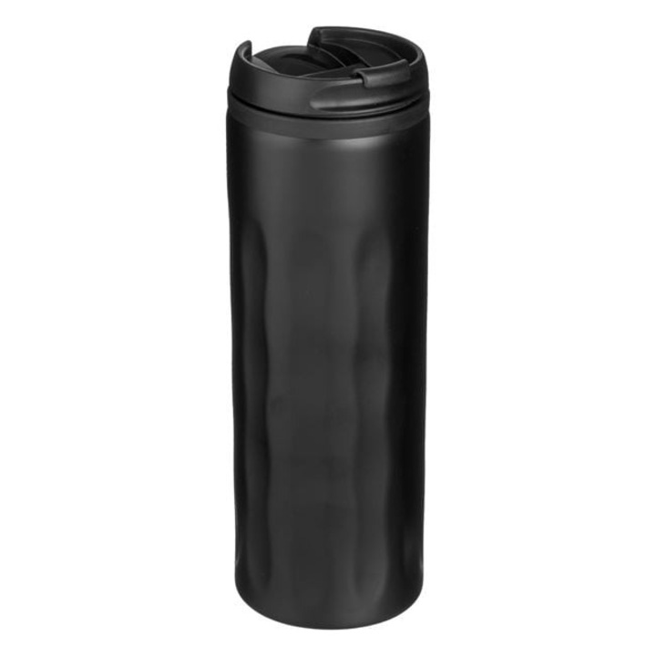 Pahar cafea metalic, capac etans si gura de scurgere, negru, 450ml, 7.5x21.5cm