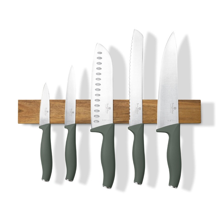Berlinger Haus Matte Green Collection BH-2978 Set de cutite din 6 piese cu carlig magnetic din lemn de salcam - Matte Green