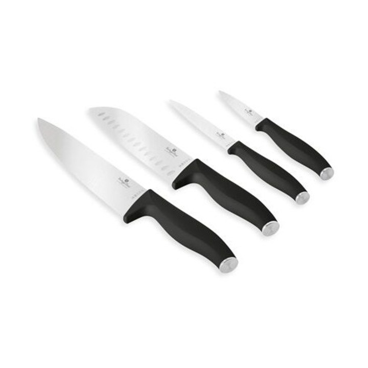 Set de cutite Berlinger Haus BH/2957, 4 piese, otel inoxidabil, negru, dimensiuni lame: 20x17.5x12.5x9 cm