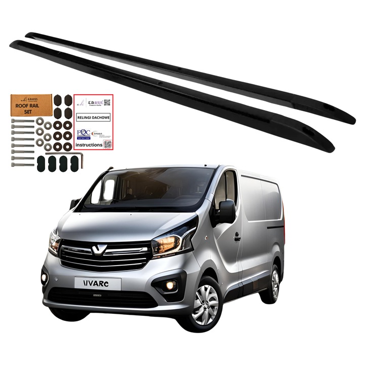 Надлъжни таванни греди, Erkul за OPEL VIVARO, RENAULT TRAFIC, FIAT TALENTO 2014-2019, алуминиеви, черни, L2