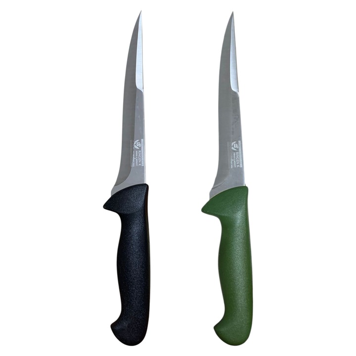 Set 2 cutite profesionale macelarie, otel carbon, 20cm lama, verde/negru