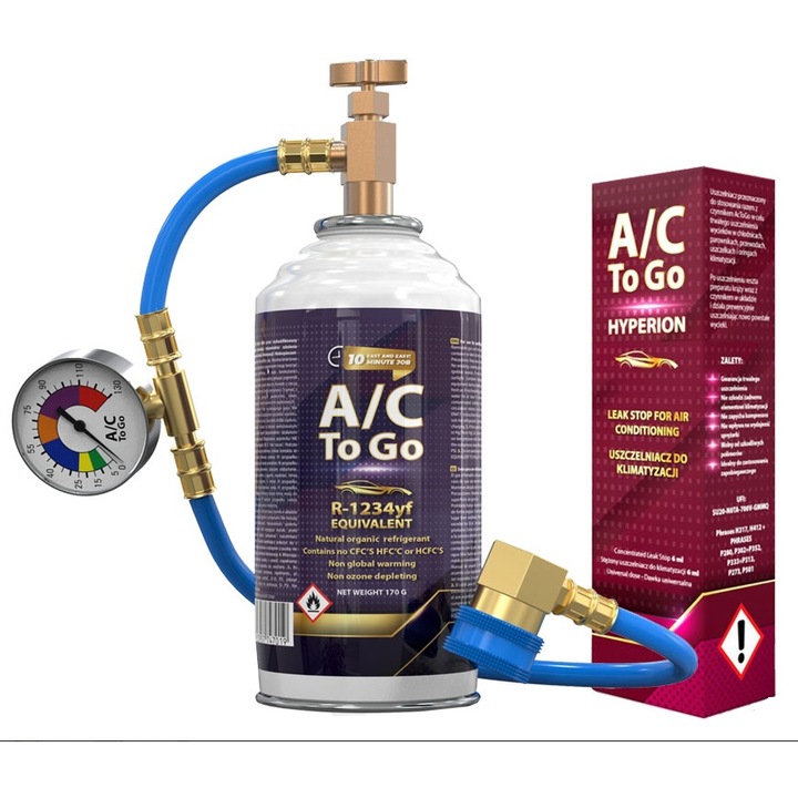 Set kit umplere aer condiționat R1234yf, Akli, cu garnitură și furtun cu conector rapid, 453g