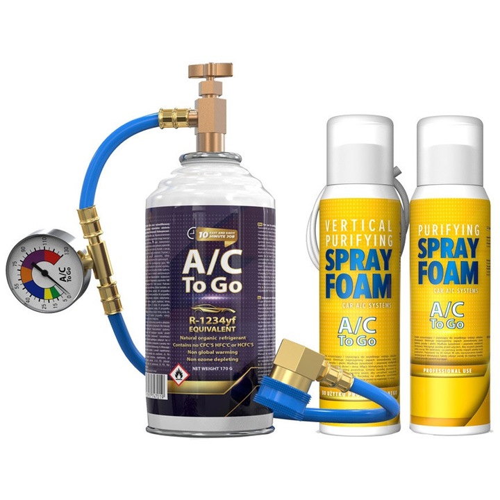 A/C utántöltő készlet autókhoz R1234yf + A/C tisztító, Akli, 2 termék készlet