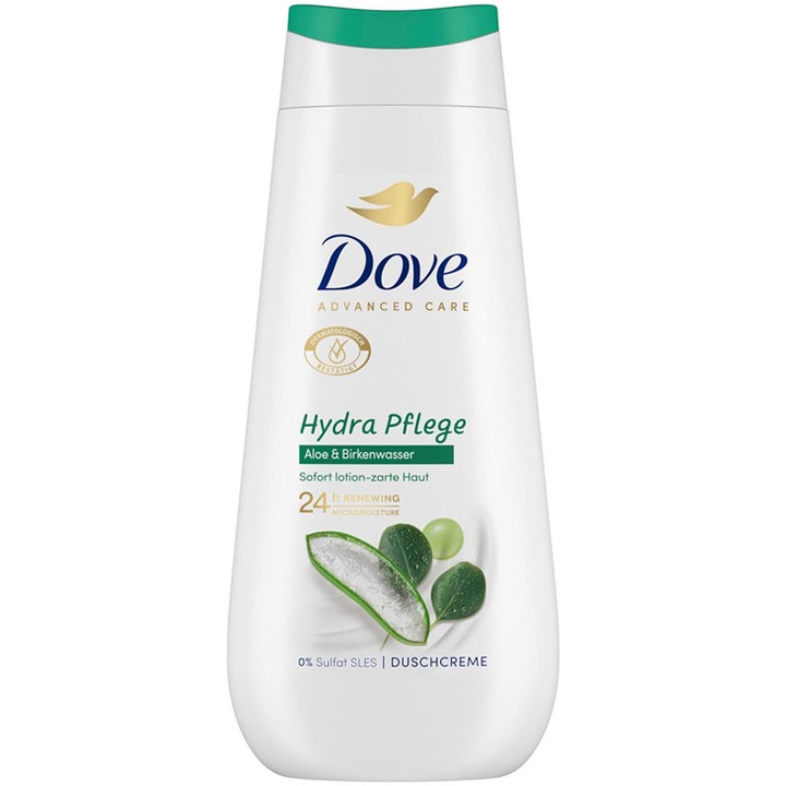 Gel de duș Dove Advanced Care Hydra Pflege 225ml, hidratant, blând cu microbiomul, unisex