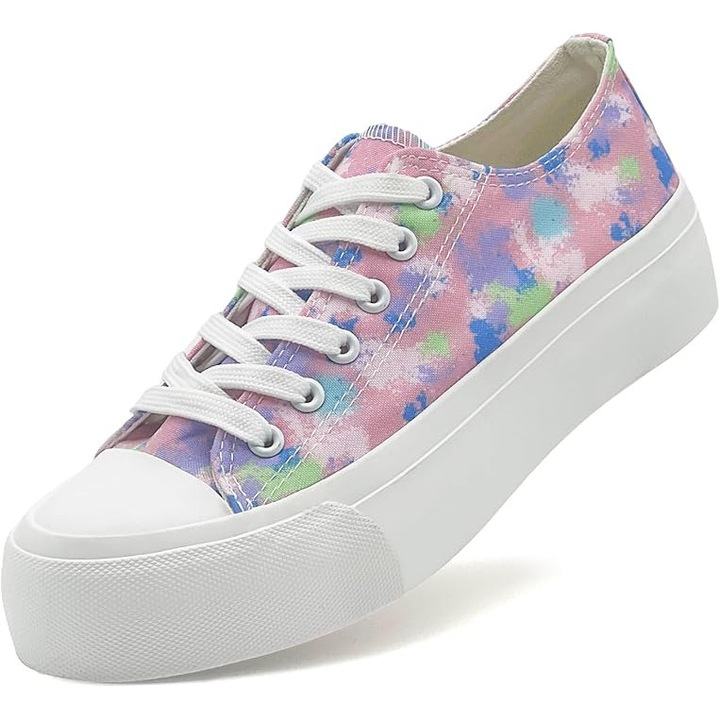 Tenisi dama inalti cu platforma, din panza, talpa 4 cm antiderapanta, multicolor, 38.5 EU