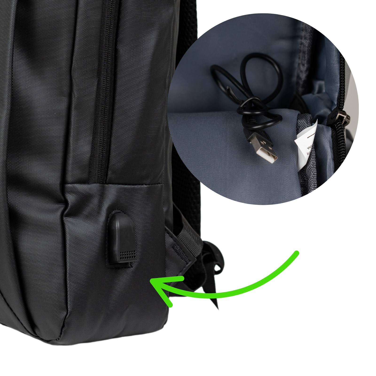 Rucsac scolar VIO negru poliester impermeabil 43x30x11 cm, 14,2L, laptop 15,6”, femei, barbati, port USB, curea valiza BK91109black