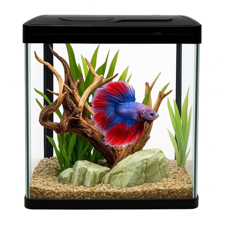 Acvariu peste Betta 10L, Perfect Tank Betta acvariu mic pesti cu capac, lumina LED si filtru integrat, acvariu mic din sticla ideal pentru Betta