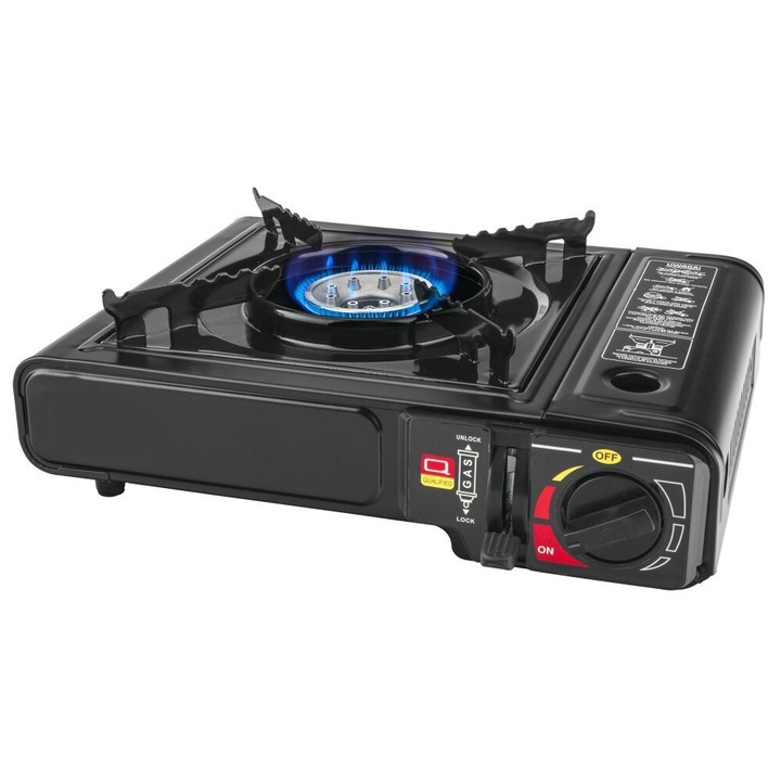 Mini aragaz camping portabil cu aprindere automata, dubla alimentare butelie spray sau gaz, Model BDZ-155-A