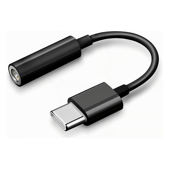 Адаптер кабел аудио USB Type-C към Жак 3.5 мм, с Микрофон и Преносим, Ултра Високо Качество, Устойчив на Огъване, Plug and Play, Черен