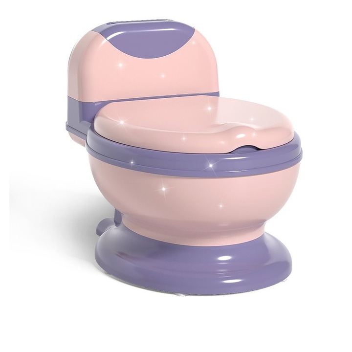 Olita Bebelusi, pentru Copii 1 - 8 Ani, Model Toaleta Adulti, Colac Moale PVC, Compartiment Detasabil, Cutie Depozitare Hartie, 34 x 32 x 19 cm, Roz/Mov