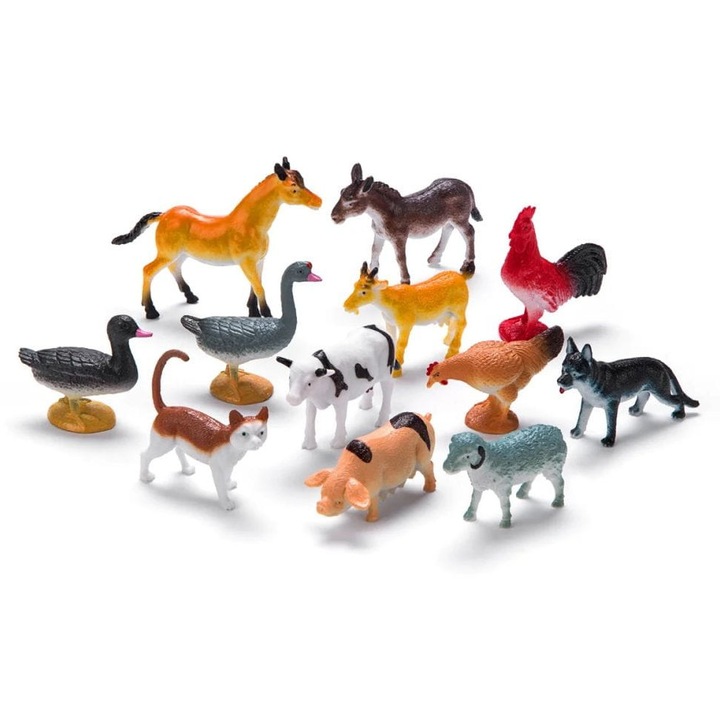 12 darabos figura készlet, Faunica, Farm állatok, 5cm, Többszínű