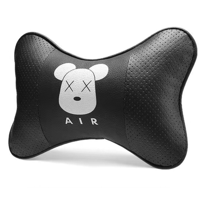 Set 2 perne auto pentru gat, din piele ecologica, prindere elastica pe tetiera, Negru AleFla Eshop