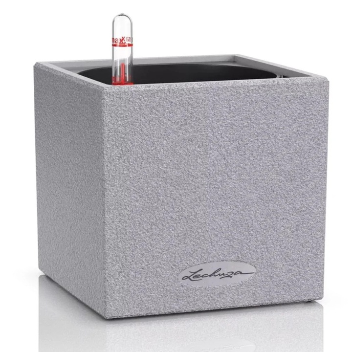 Ghiveci Auto-Irigant Lechuza Canto Stone 14, efect piatra gri, pentru plante cu ghiveci, sistem de autoirigare, insert detasabil, strat de drenaj