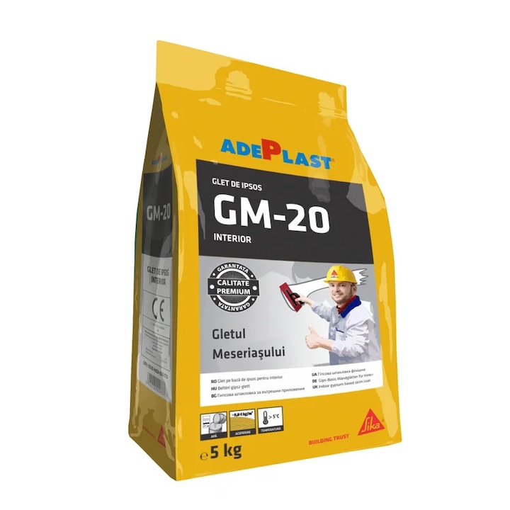 Glet reparatii pentru nivelare, Gletul meseriasului Adeplast GM-20, pentru interior, 5 kg, alb