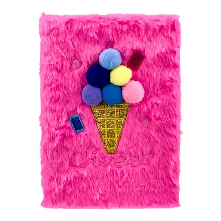 Agenda cu coperta din plus, design inghetata, roz, 15x21cm