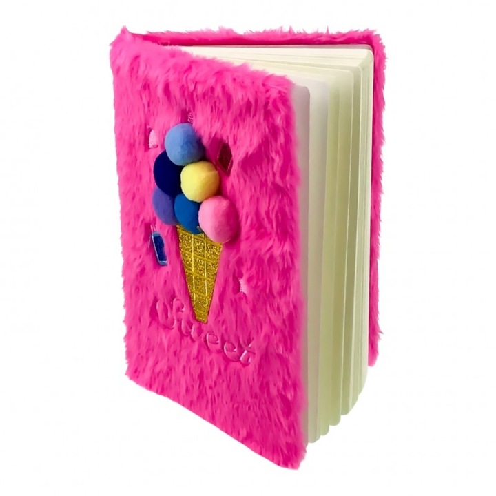 Agenda cu coperta din plus, design inghetata, roz, 15x21cm